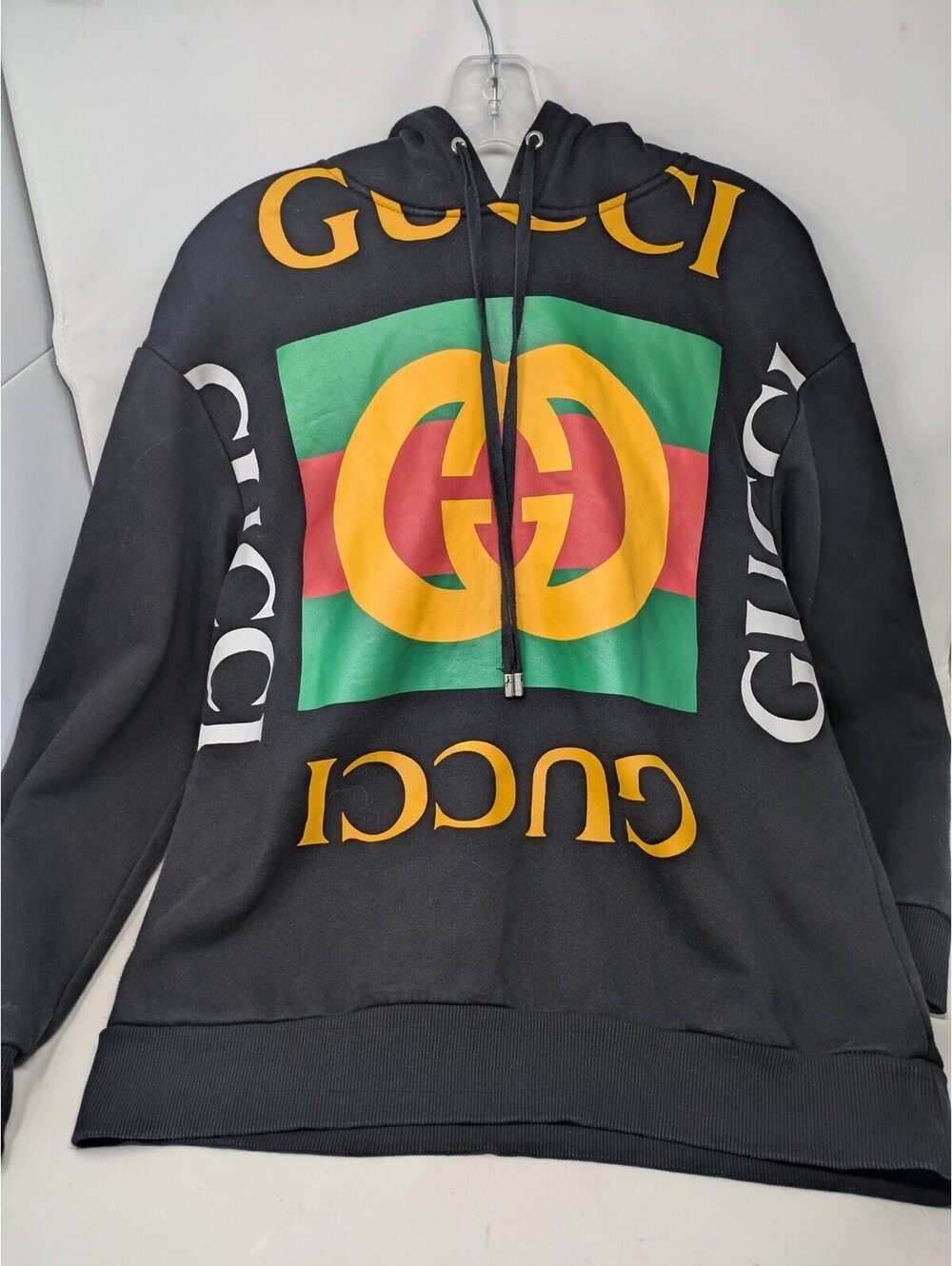 Gucci Interlocking G Logo Cotton Pullover Hoodie In Black - Men's Size M